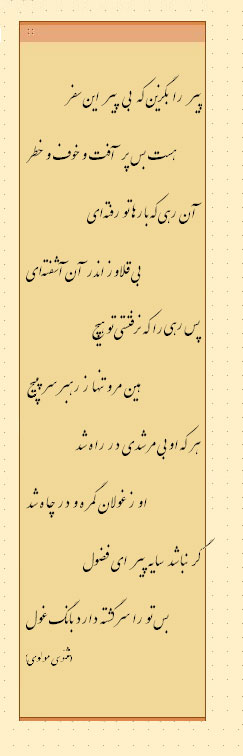 پير را بگزين كه بي پير اين سفر-هست بس پرآفت و خوف و خطر